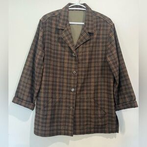Vintage Brown Plaid Wool Women's Blazer Equestrian Jacket Earth Tones